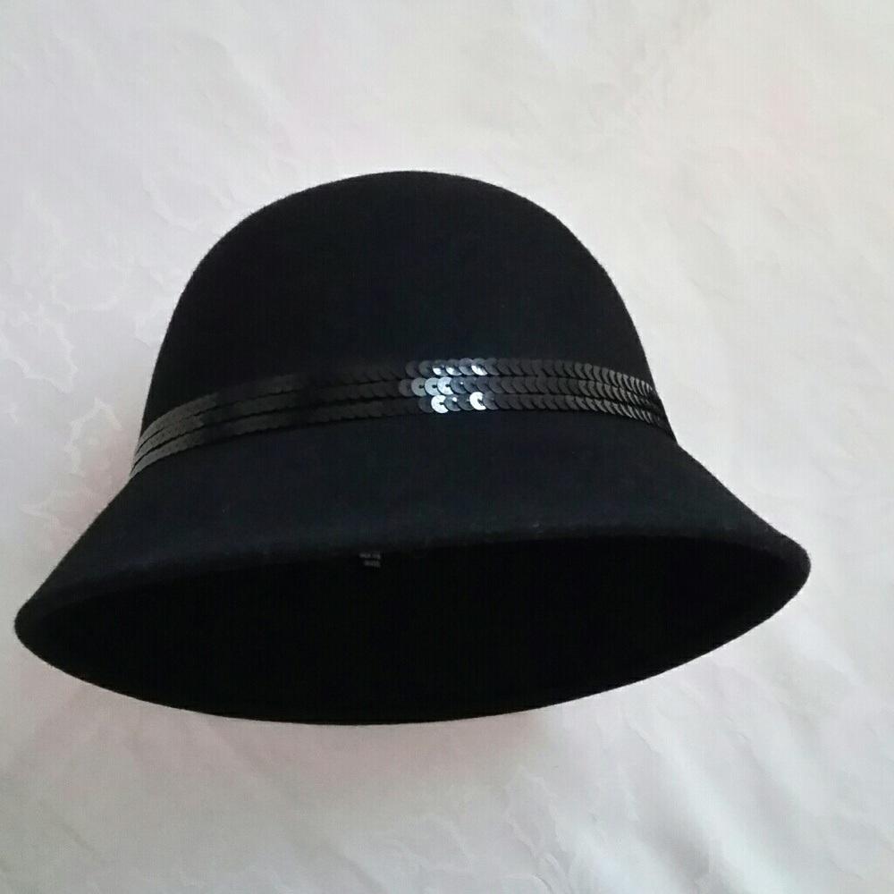 August black wool bucket hat sequins banded